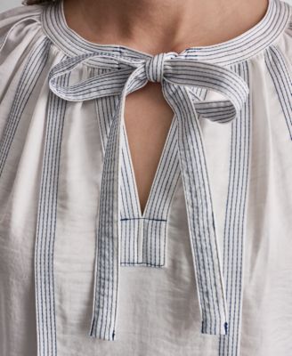 Women's Puff-Sleeve Top Stitch Tie-Front Top