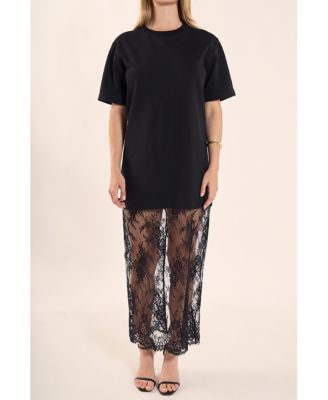 Women's Mixed Media Lace T-Shirt Dress