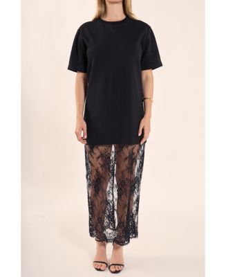 endless rose Women's Mixed Media Lace T-Shirt Dress - Macy's
