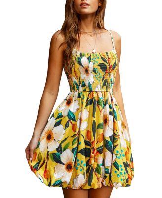 Women's Square-Neck Sleeveless Woven Mini Dress with Bubble Hem