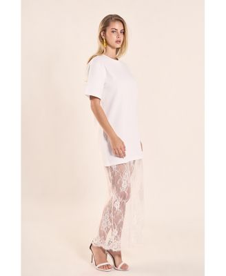 Women's Mixed Media Lace T-Shirt Dress