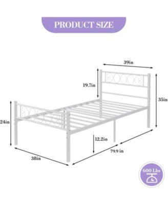  Twin XL Metal Bed Frame With Headboard Footboard Heart Shape Platform Easy Setup No Box Spring Needed
