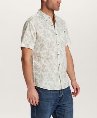 Men's Short-Sleeve Button Down Print Linen Cotton Shirt