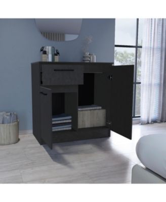 Premium Idaho Dresser with 2 Door Cabinets and 1 Drawer Black Finish Compact Storage Solution for Bedroom Living Room
