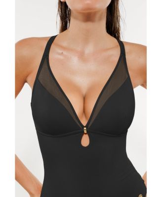 Women's Mesh Inset Tie-Side Sculpting One-Piece Swimsuit