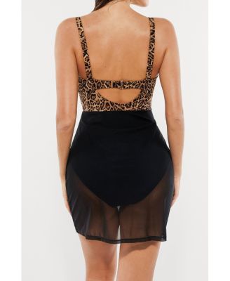 Women's Print Swimsuit with Ruched Skirt