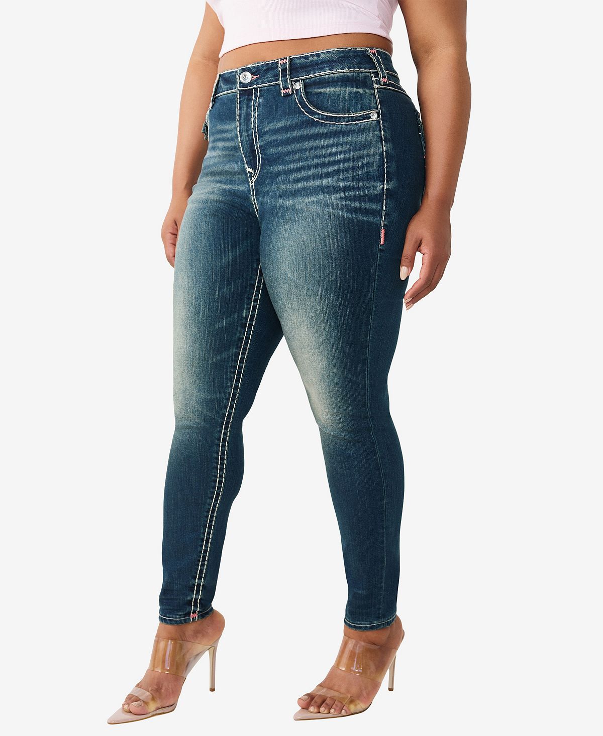 True Religion Plus Size Jennie Mid-Rise Skinny Super T-Flap Jeans view 2 — MAYCSS fashion products