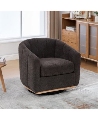 31.89" Wide Modern Chenille Swivel Chair, Upholstered Barrel Armchair for Living Room, Office