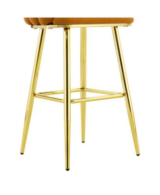 Streamdale Set of 2 Orange Velvet Bubble Bar Stools with Gold Legs
