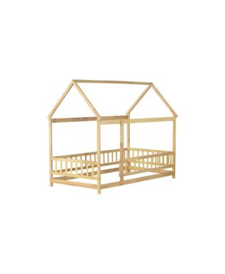 Streamdale Twin Size House Floor Bed with Roof Frame & Guardrails