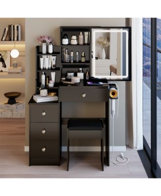 Small Size Left Bedside Cabinet Vanity Table with Storage Compartment for Bedroom