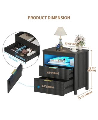 24" Modern LED Nightstand with 3 Drawers and Charging Station