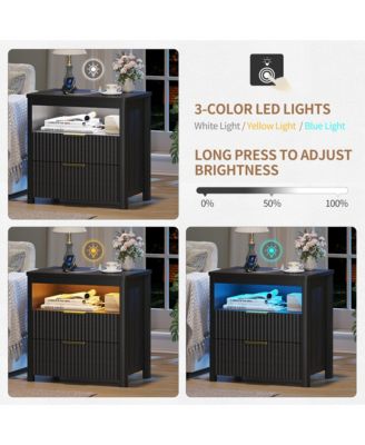 24" Modern LED Nightstand with 3 Drawers and Charging Station