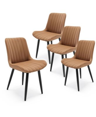Set of 4 Modern PU Leather Dining Chairs with Cushions & Metal Legs