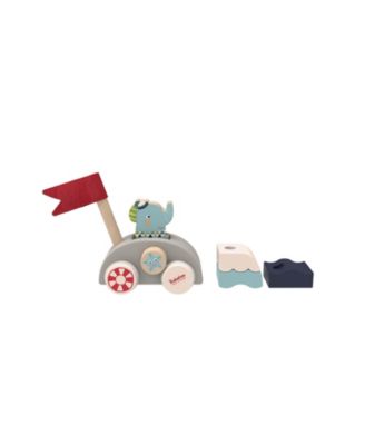 Lolo Elephant Funny Autoboat 2 in 1 Wooden Stacking Game Toy