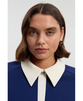 Women's Contrast Collar Tailored Midi Dress