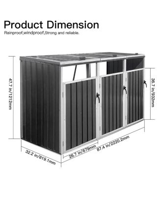 Streamdale Metal Outdoor Garbage Bin Shed for 3 Trash Cans