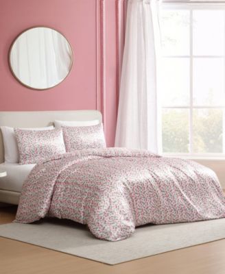 Rose Stripe Satin 3-Pc. Duvet Cover Set, Full/Queen