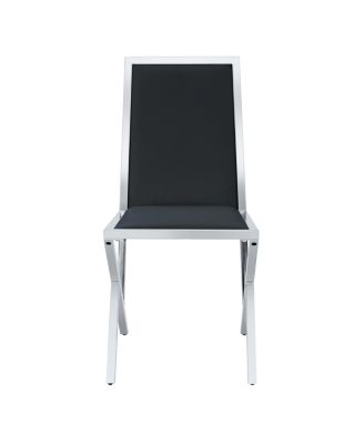 2-pack Black PU dining chairs with silver metal legs.