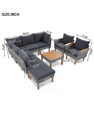 9-Piece Outdoor Patio Wicker Furniture Set with Acacia Wood Legs