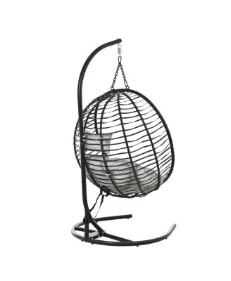 Folding Egg Chair with Stand, Indoor/Outdoor Wicker Hammock Swing Chair