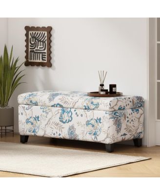 Luxury Storage Ottoman with Floral Fabric & Hidden Compartment