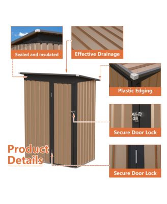 4.27FT x2.42FT Metal Garden Shed 5 X 3 FT Pent Roof with Hinge Door