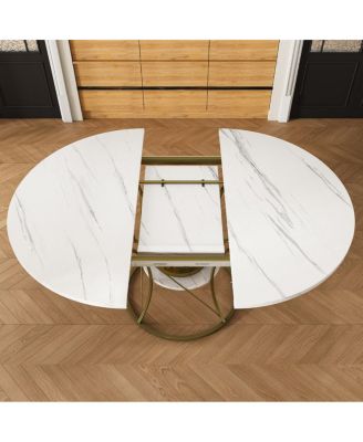 43" Round Extendable Farmhouse Dining Table w/ Storage Shelf