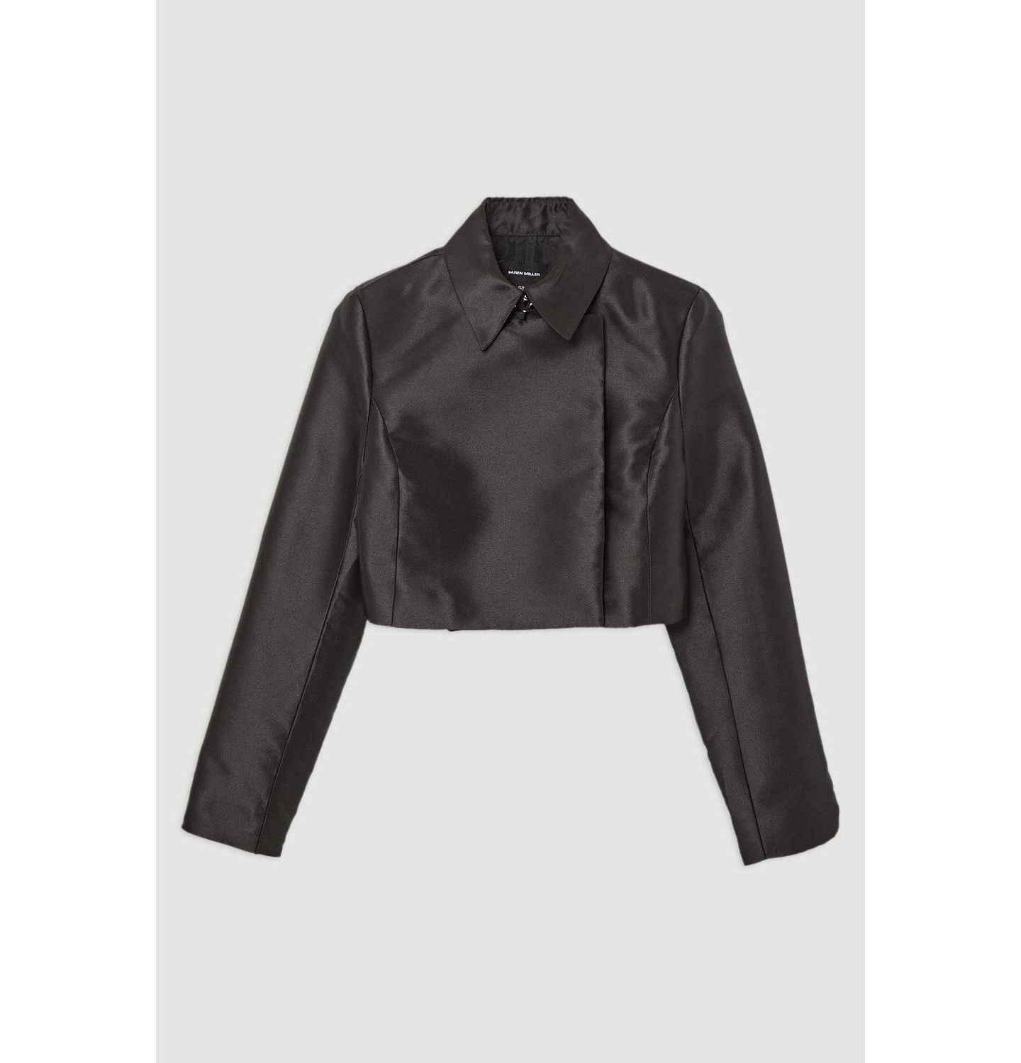 Женская куртка Karen Millen Satin Twill Cropped Wrap Tailored, цвет: Чёрный — фото 3