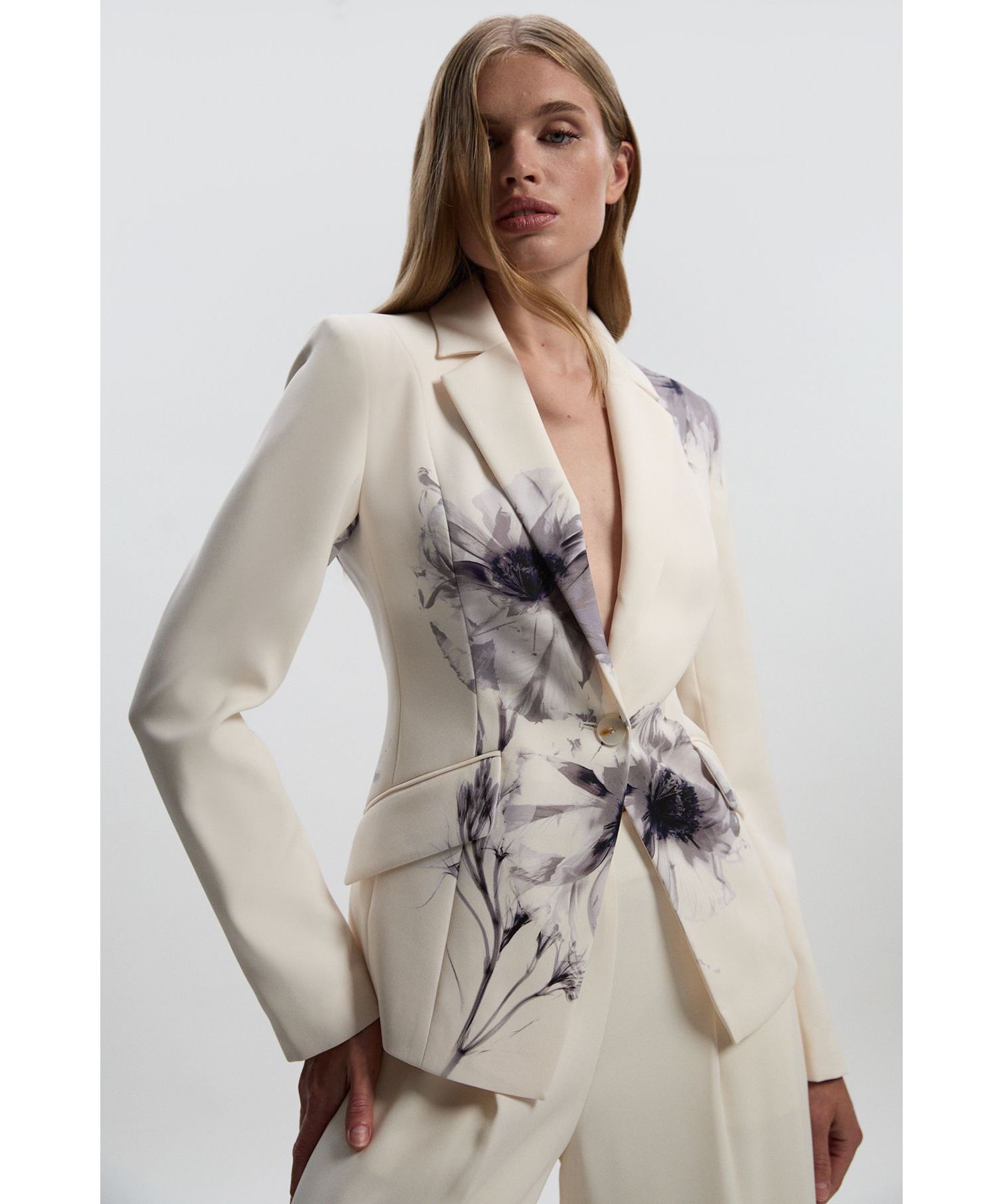 Women's Floral Crepe Single Breasted Blazer