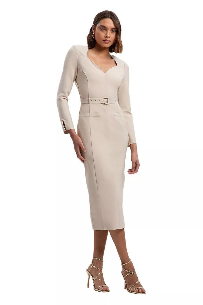 Women's Figure Form Bandage Belted Midi Dress