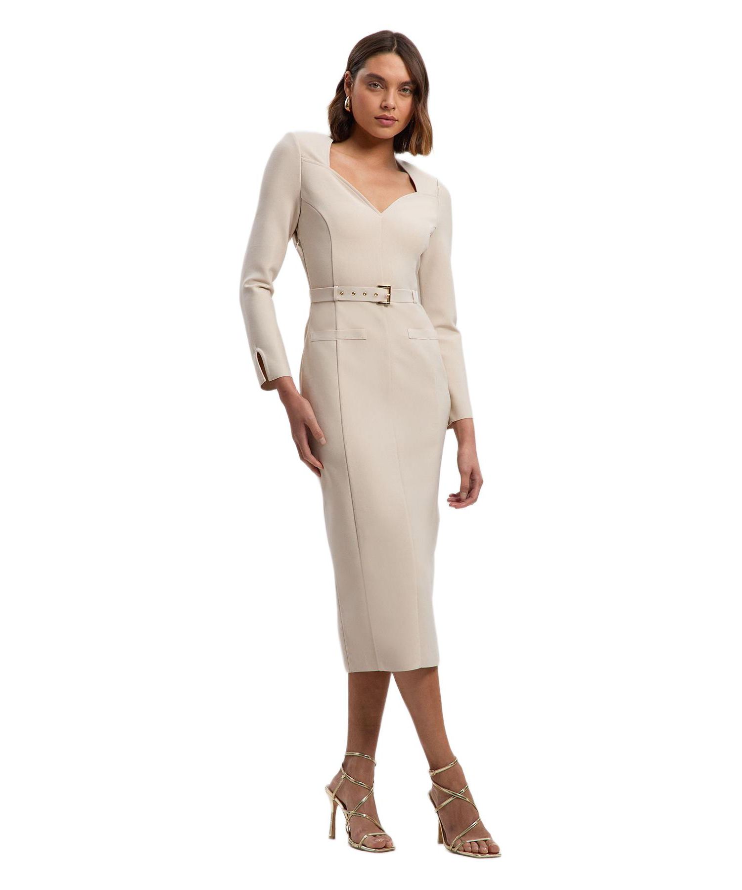 Women's Figure Form Bandage Belted Midi Dress