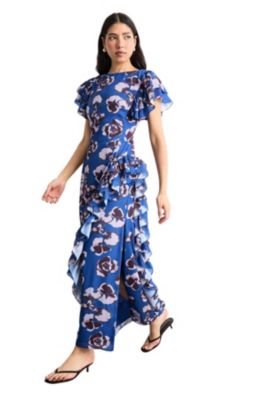 Women's Side Split Ruffle Detail Maxi Dress