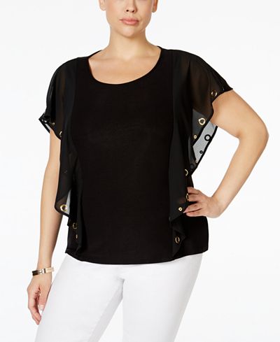Belldini Plus Size Grommet Flutter-Sleeve Top