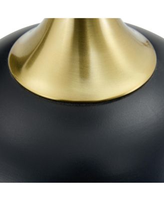 Circular side table with metal base and walnut wood grain