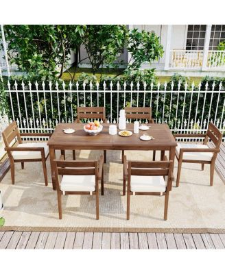 Acacia Wood Outdoor Dining Set with Cushions - 7 Pieces
