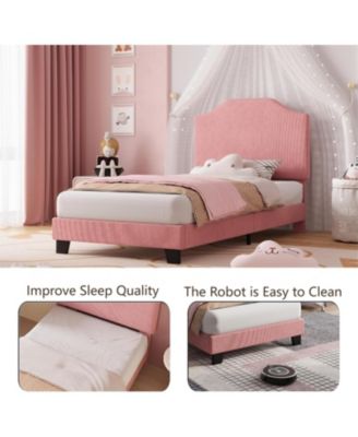 Twin Velvet Bed Frame Corduroy Platform Adjustable Headboard Wood Slats Noise Free