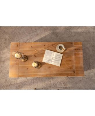 Rustic Geometric Relief Coffee Table - Solid Wood & MDF