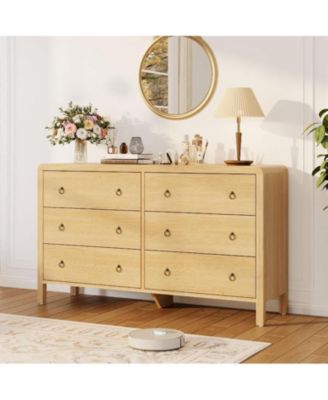  Wide 6 Drawer Dresser for Bedroom, Wooden Chest of Drawers with Large Storage & Metal Handles