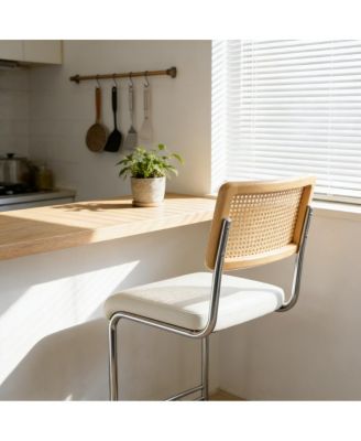 Streamdale Natural rattan bar stool 2-piece set with solid wood backrest