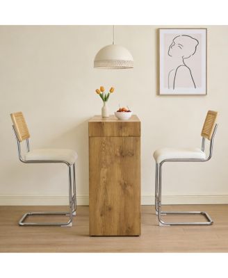 PU leather bar chair & wood grain bar table set with storage