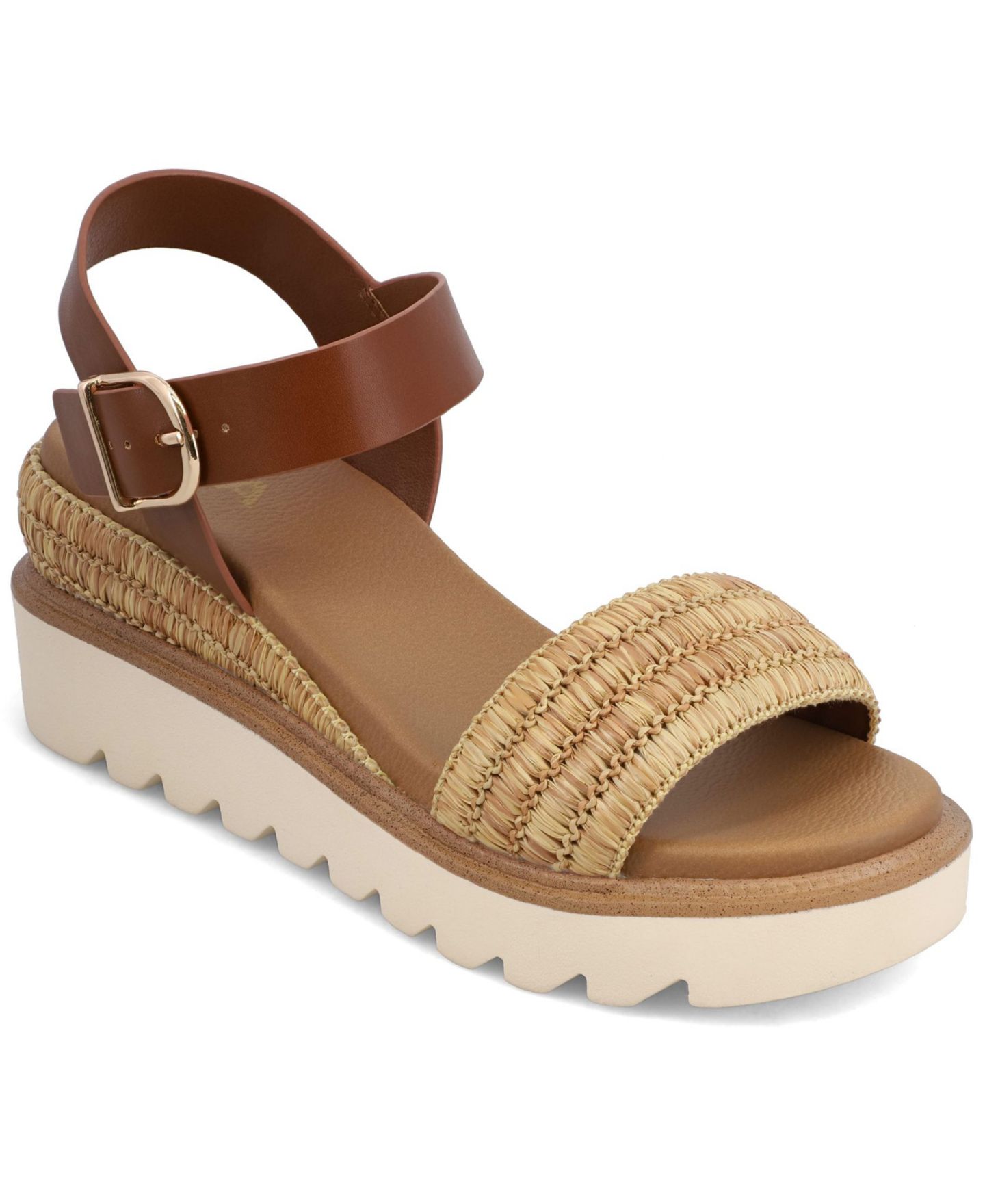 Женские сандалии MIA Odalys Raffia Platform Wedge, цвет: Коньячный / Натуральный — фото 1