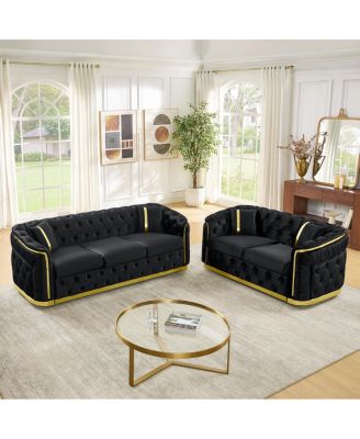 Velvet Chesterfield Couch Set: 84.6" Sofa, 62.6" Loveseat