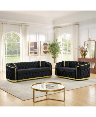 Velvet Chesterfield Couch Set: 84.6" Sofa, 62.6" Loveseat