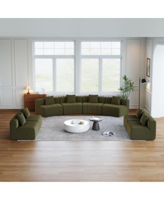  Chenille Curved Sectional Sofa with 8 Pillows and Modular Seats