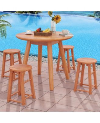 Outdoor Wood Bar Stools Set of 4 w/Round Seat Footrest Patio Backless Barstools