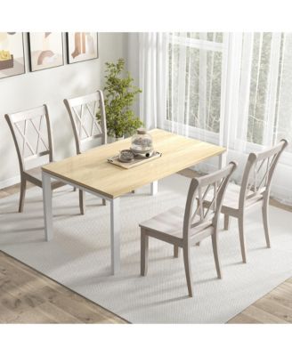 Solid Wood Dining Chair Set of 4 Armless Kitchen Chairs w/ Rubber Wood Frame Cross Back