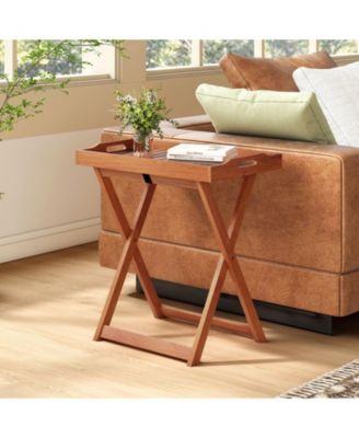 Patio Solid Wood Tray Table w/ Removable Top Rectangular TV Tray Bistro Table