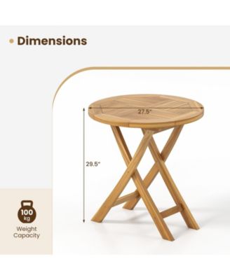 Patio Teak Wood Dining Table 27.5'' Round Side Table w/ Slatted Tabletop