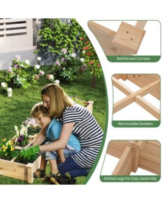 Raised Garden Bed Wooden Elevated Planter w/2 Planter Boxes 7 Compartments